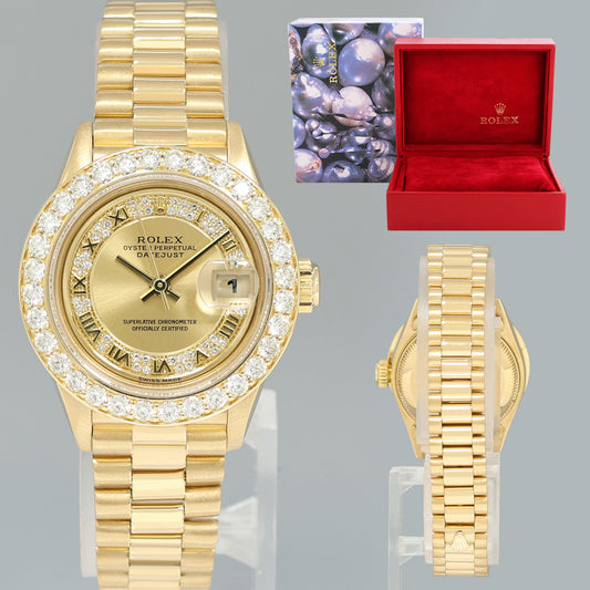MYRIAD DIAL Mint Diamond Ladies Rolex DateJust 69178 President 26mm 18k Yellow Gold Watch Box
