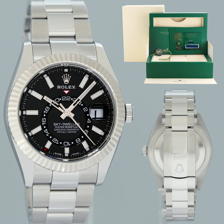 PAPERS 2021 MINT Rolex Sky-Dweller Stainless White Gold Black Dial 326934 42mm Watch Box