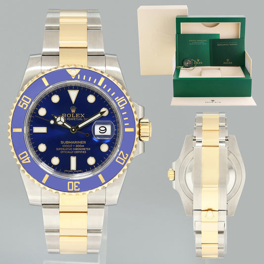 MINT 2018 PAPERS Rolex 116613LB Submariner Blue Ceramic Two Tone Yellow Gold Watch