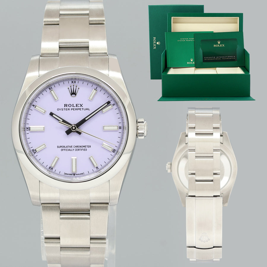 2025 NEW PAPERS Rolex Oyster Perpetual 34mm Lavender Oyster Watch 124200 Watch Box
