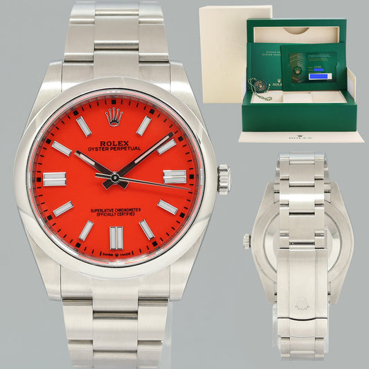 PAPERS 2022 MINT Rolex Oyster Perpetual 41mm Custom Red Coral Oyster 124300 Watch
