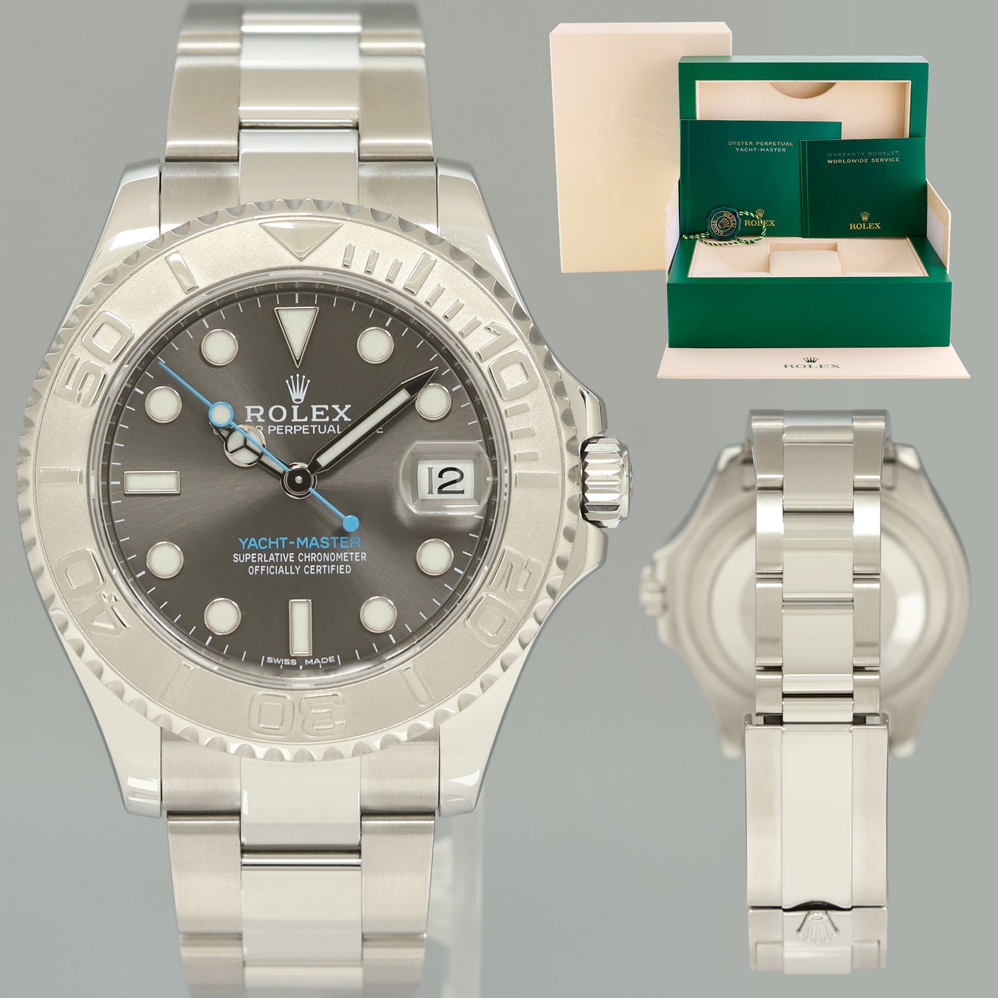 2019 MINT Rolex Yacht-Master 268622 Steel Rhodium 37mm Blue hand Watch Box