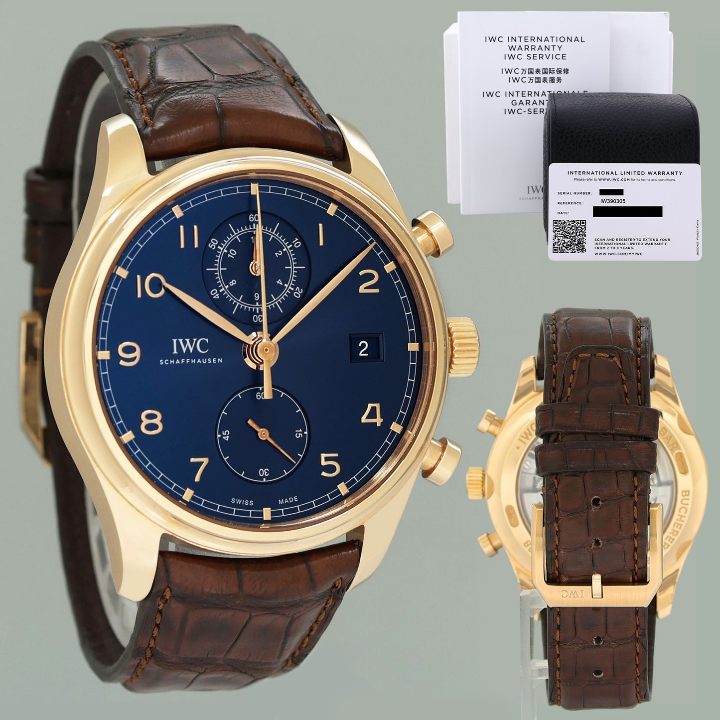 2023 PAPERS MINT IWC Schaffhausen Portugieser Chronograph Bucherer 42mm BLUE Watch