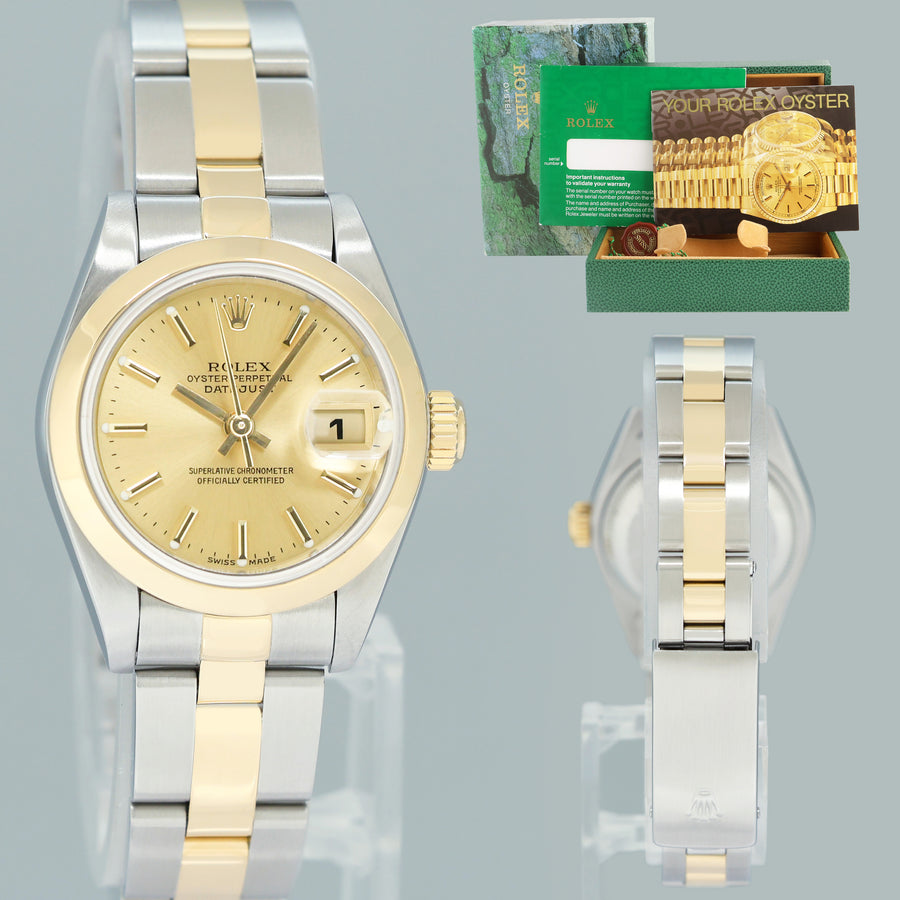 MINT Ladies Rolex DateJust 26mm 69163 Two Tone Yellow Gold Oyster Champagne Dial Watch Box