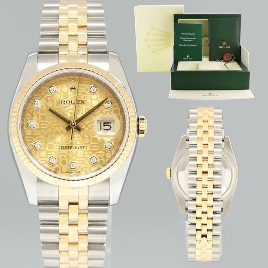 2010 MINT Rolex DateJust Jubilee Two Tone Gold Champagne Diamond 116233 Watch