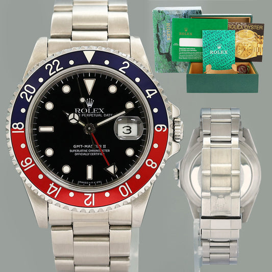 MINT Rolex 16710 GMT-Master II Pepsi Blue Red 40mm Tritium Steel Watch Box