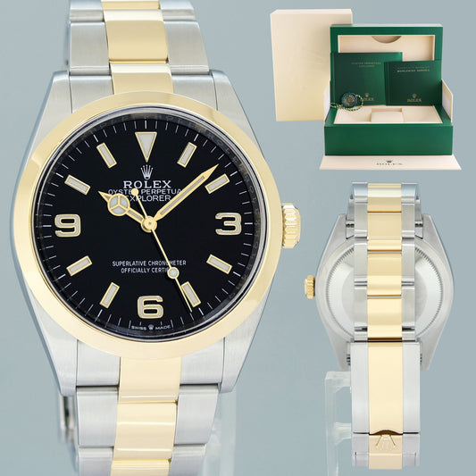 2023 MINT Rolex 124273 Explorer 1 Black Steel Two Tone Yellow Gold 36mm Watch Box