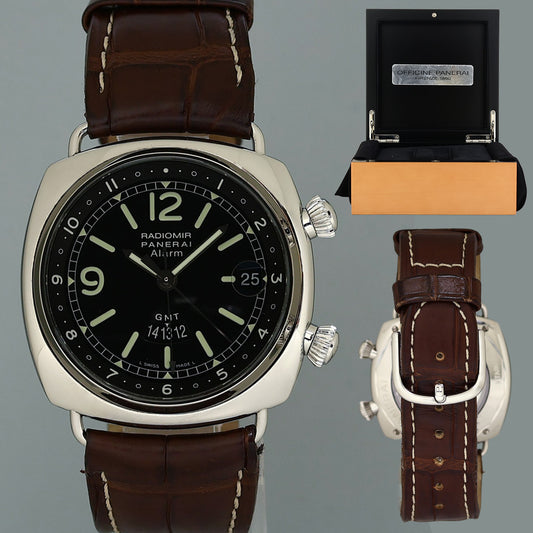 PAPERS Panerai Radiomir GMT PAM00098 Stainless Steel Black Dial Alarm 42mm Watch Box