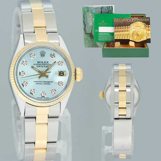 Ladies Rolex Datejust 6517 18K Yellow Gold Blue Diamond 26mm Watch Box