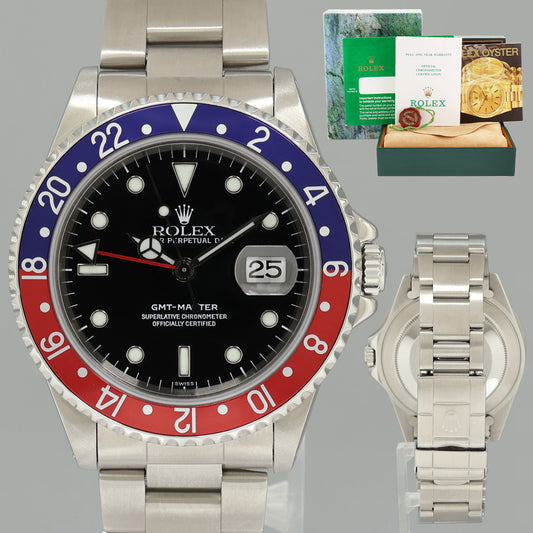 PAPERS 1999 MINT Rolex GMT-Master Pepsi Blue Red 40mm Steel 16700 Watch Box