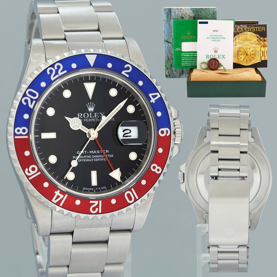 1991 PAPERS MINT Rolex 16700 GMT Pepsi Blue Red Steel Oyster 40mm Watch Box