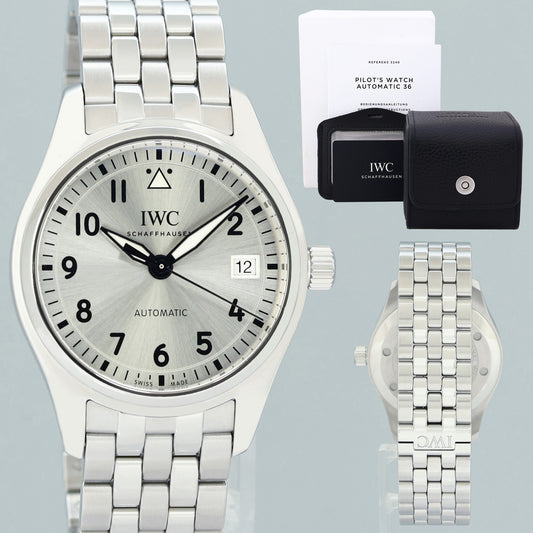 2017 PAPERS MINT IWC 36mm Pilot IW324006 Silver Dial Steel Watch Box