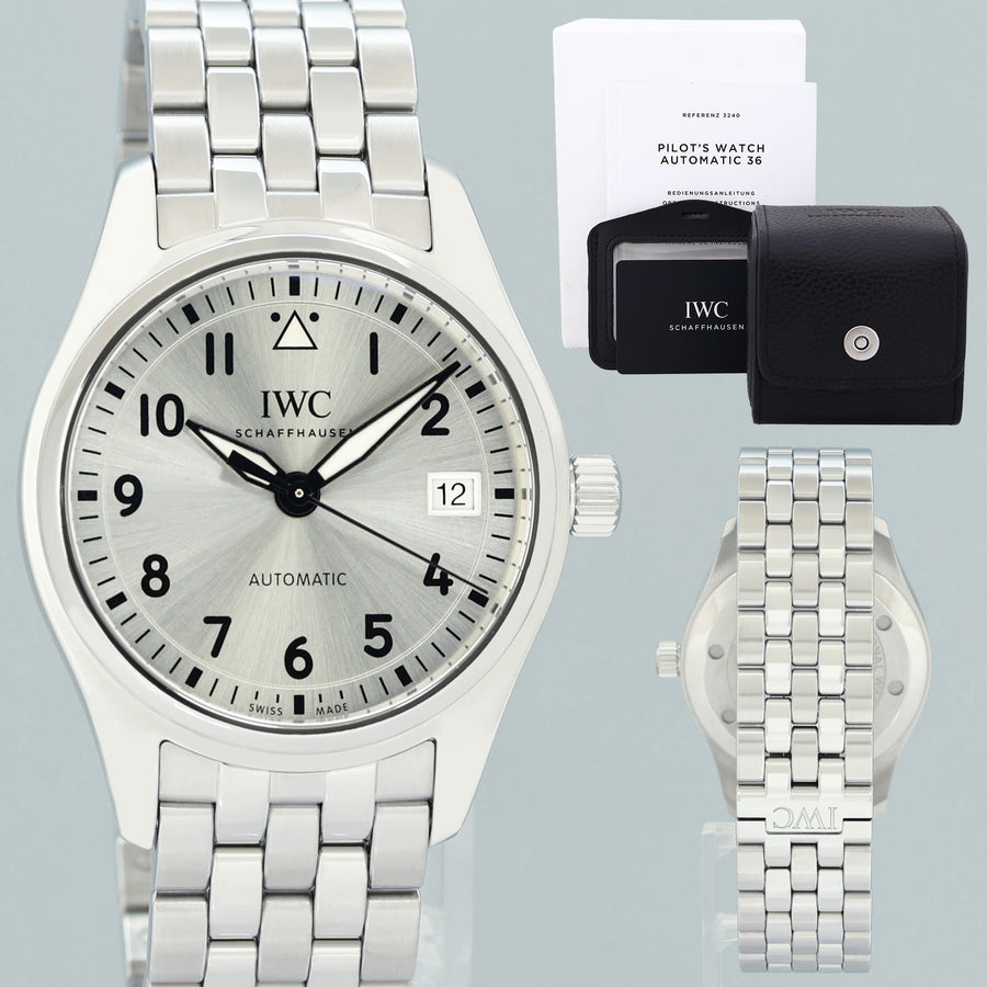 2017 PAPERS MINT IWC 36mm Pilot IW324006 Silver Dial Steel Watch Box