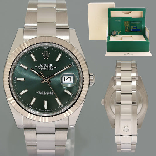 2024 NEW PAPERS Rolex DateJust 41 Mint Green Stick Oyster 126334 Watch Box