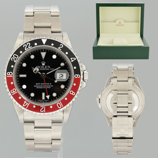 1999 Rolex GMT-Master II Coke Red Black Steel 16710 40mm Watch Box