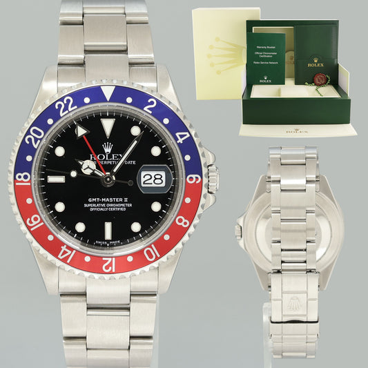 2005 MINT Rolex GMT-Master II Pepsi 40mm Steel 16710 NO HOLES Black Watch Box