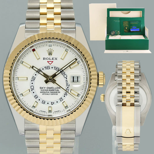 2021 NEW PAPERS Rolex 326933 Sky-Dweller 42mm White Dial Two Tone Steel Gold Jubilee Watch