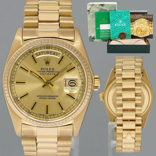 Rolex President Day-Date Champagne Stick 18038 Quickset Yellow Gold Watch Box