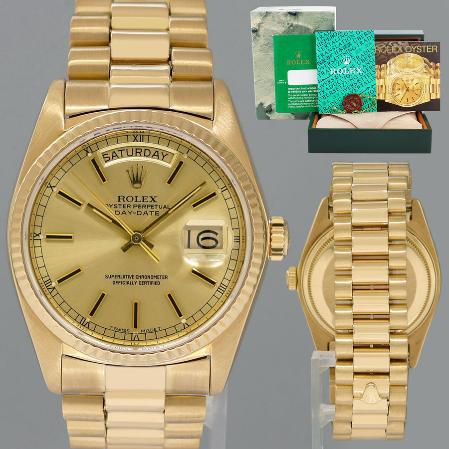 Rolex President Day-Date Champagne Stick 18038 Quickset Yellow Gold Watch Box