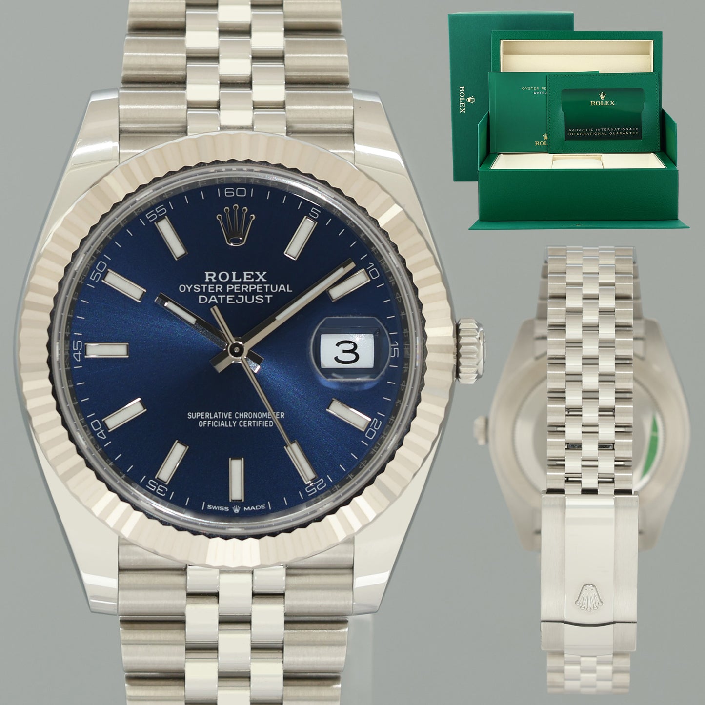 2024 NEW PAPERS Rolex DateJust 41 Blue Stick Jubilee Fluted 126334 Watch Box