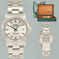 MINT Rolex DateJust 16264 Turn-O-Graph Silver Stick Oyster White Gold 36mm Watch Box