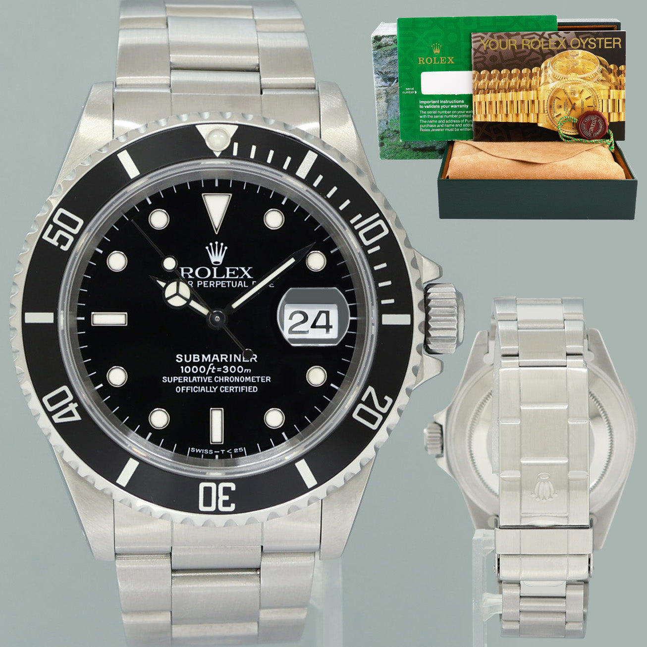 MINT Rolex Submariner Date Tritium 16610 Steel Black 40mm Oyster Watch Box