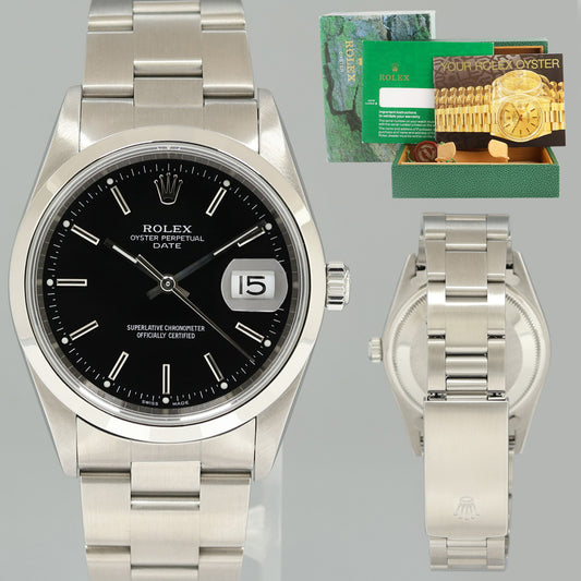 MINT Rolex Oyster Perpetual Date 34mm 15200 Steel Black Stick Oyster Watch Box