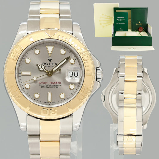 MINT Ladies Rolex Yacht-Master 168623 35mm Yellow Gold Two Tone Silver Dial Watch