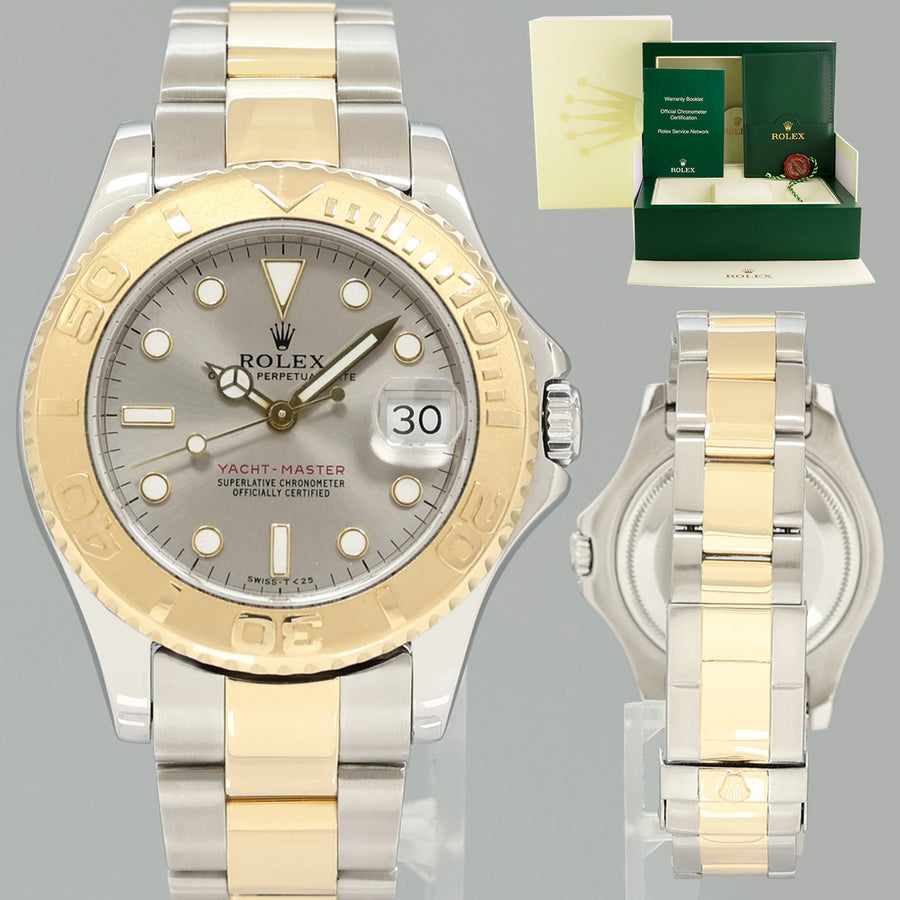 MINT Ladies Rolex Yacht-Master 168623 35mm Yellow Gold Two Tone Silver Dial Watch
