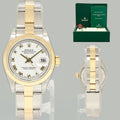 MINT Ladies Rolex DateJust 79163 White Roman Two-Tone Yellow Gold Oyster Watch Box