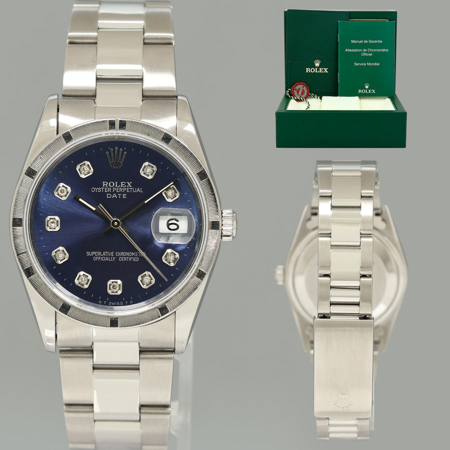 MINT Rolex Oyster Perpetual Date 34mm 15210 Steel Diamond Dial Watch Box