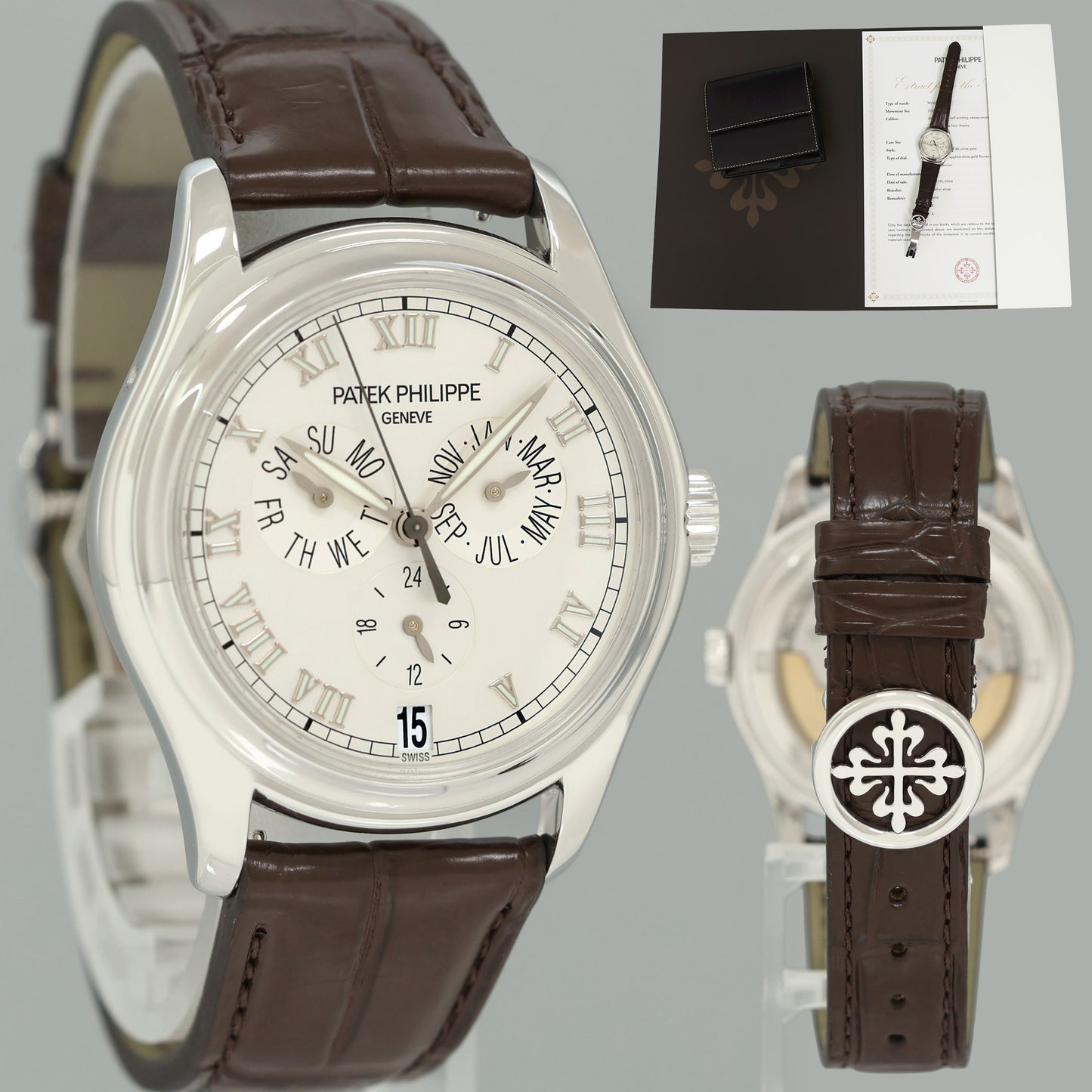 PAPERS MINT Patek Philippe White Gold Annual Calendar 5035G Calatrava Roman Watch