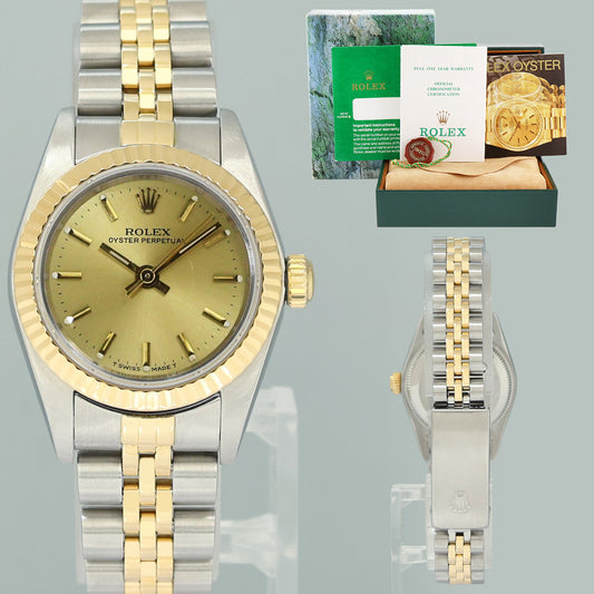 PAPERS Ladies Rolex Oyster 24mm Champagne 76193 Two Tone Gold Jubilee Watch
