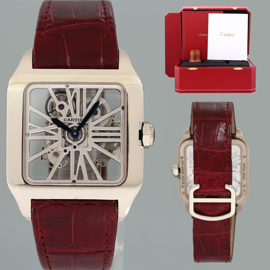 PAPERS MINT Cartier White Gold Leather Dumont Skeleton W2020033 Manual Wind Watch