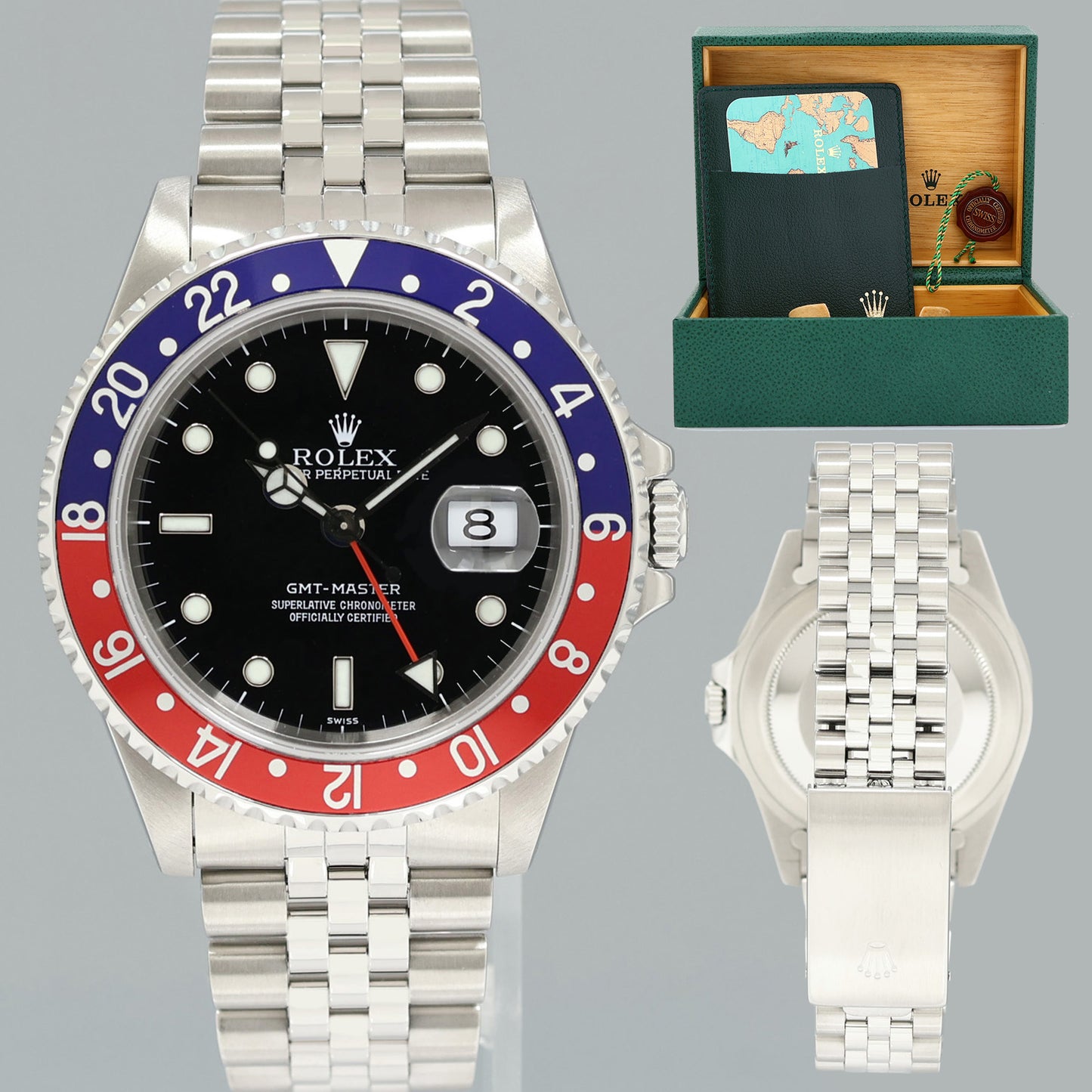 MINT Rolex GMT-Master 16700 Pepsi Red Blue Jubilee 40mm Steel Watch Box