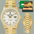 MINT Rolex President Day-Date White Diamond 18038 Quickset Yellow Gold Watch Box