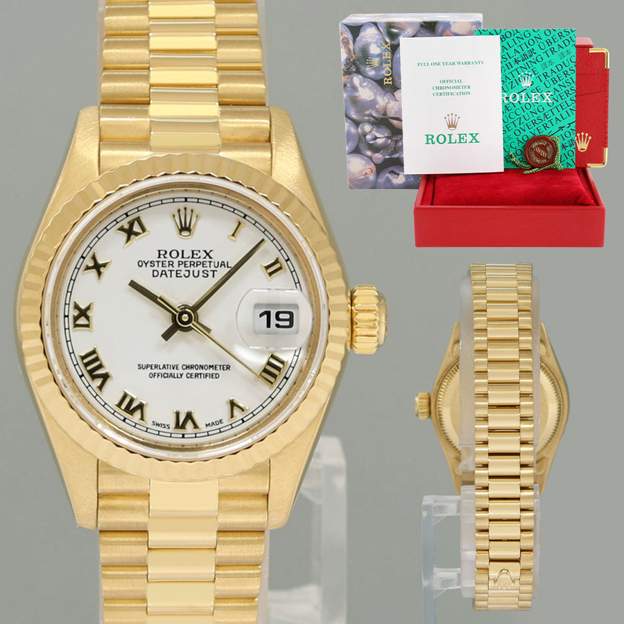 PAPERS 2004 Ladies Rolex DateJust 79178 President 26mm Yellow Gold White Roman Watch