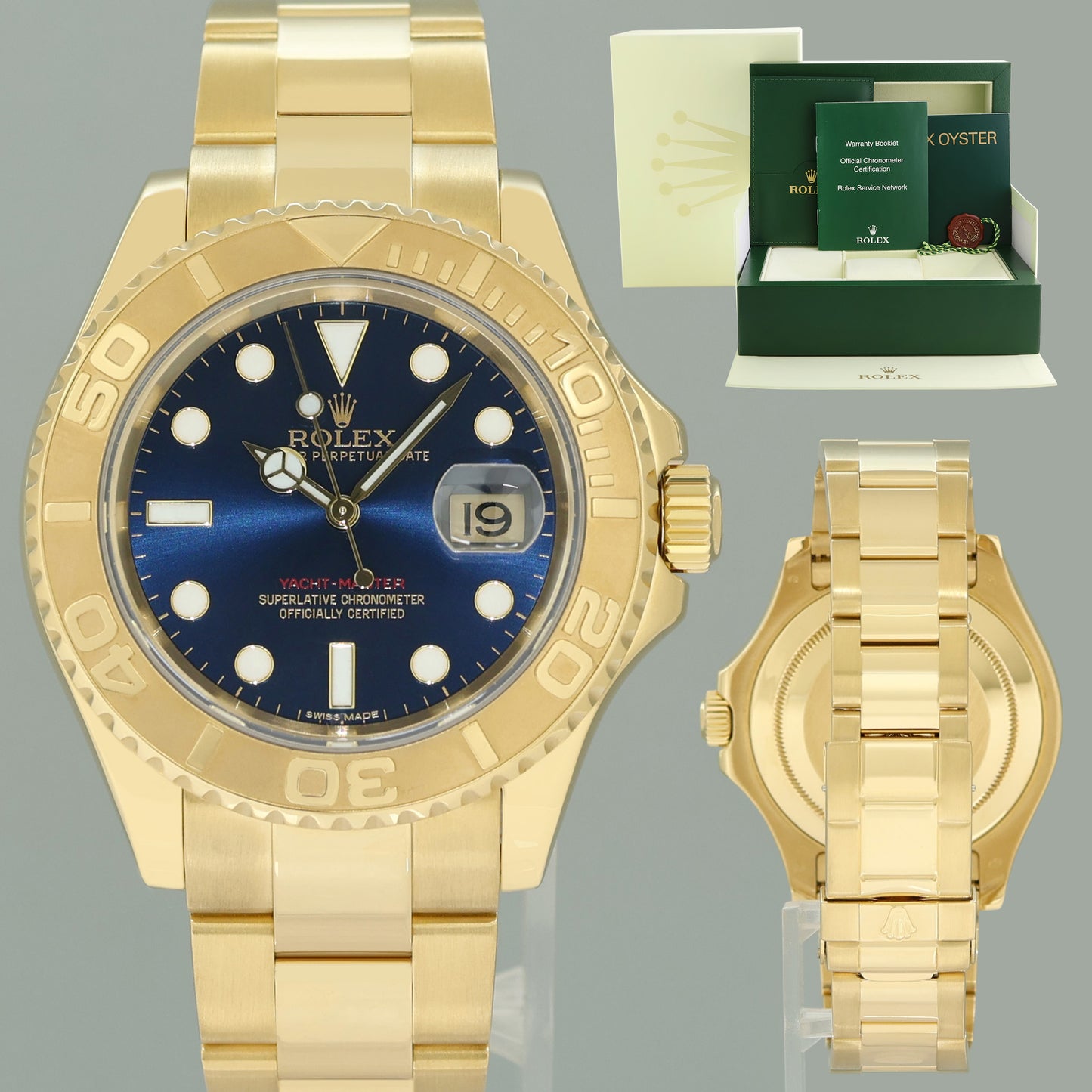 2002 MINT Rolex Yacht-Master Yellow Gold 16628 40mm Blue Watch Box