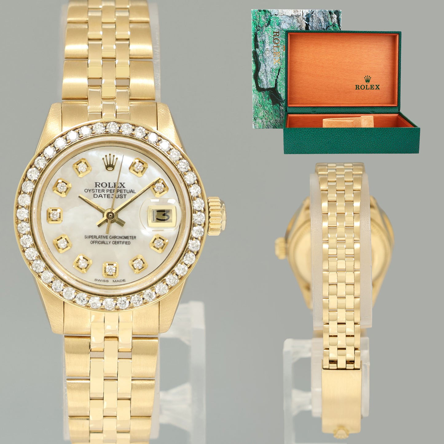 Pearl Diamond Ladies Rolex DateJust 6917 Jubilee 26mm Yellow Gold Watch Box