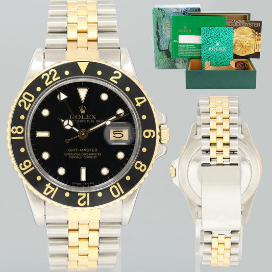 MINT Rolex GMT-Master 2 16753 Two-Tone Yellow Jubilee Black Dial 40mm Watch Box