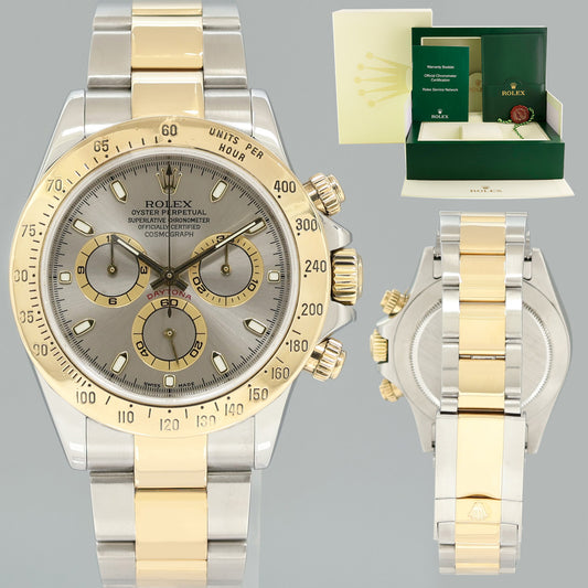 MINT Rolex Daytona 116523 Chronograph Slate Grey Steel Yellow Gold Two Tone Watch