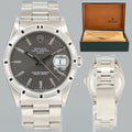 MINT Rolex Oyster Perpetual Date 34mm 15210 Steel Grey Stick Watch Box