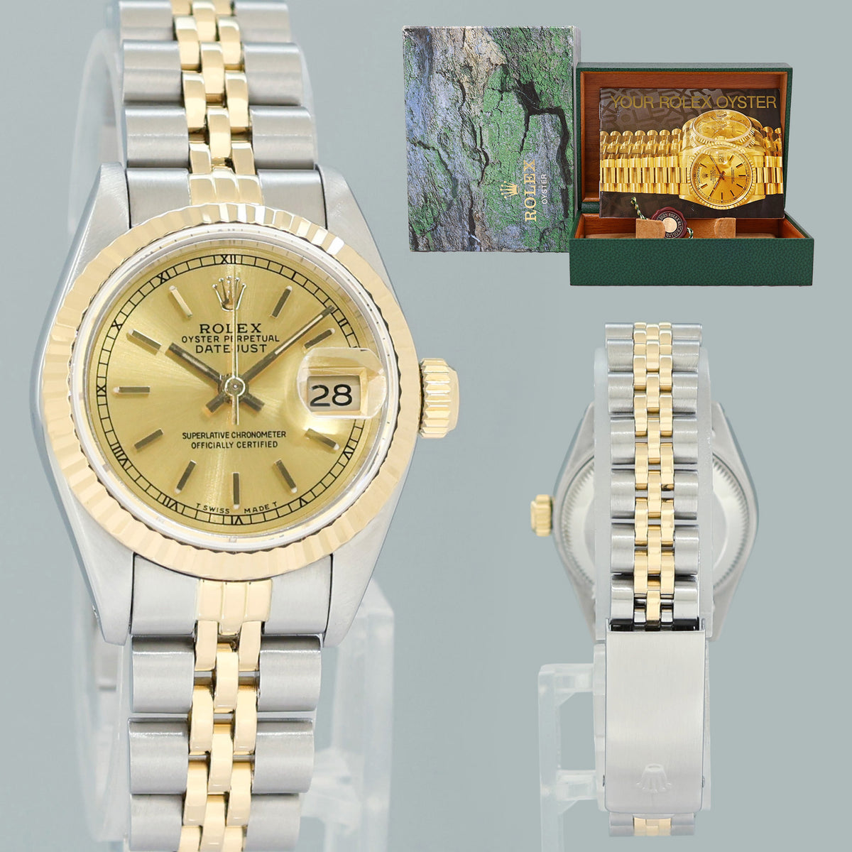 MINT Champagne Ladies Rolex 26mm DateJust 69173 Two Tone Yellow Gold Jubilee Watch