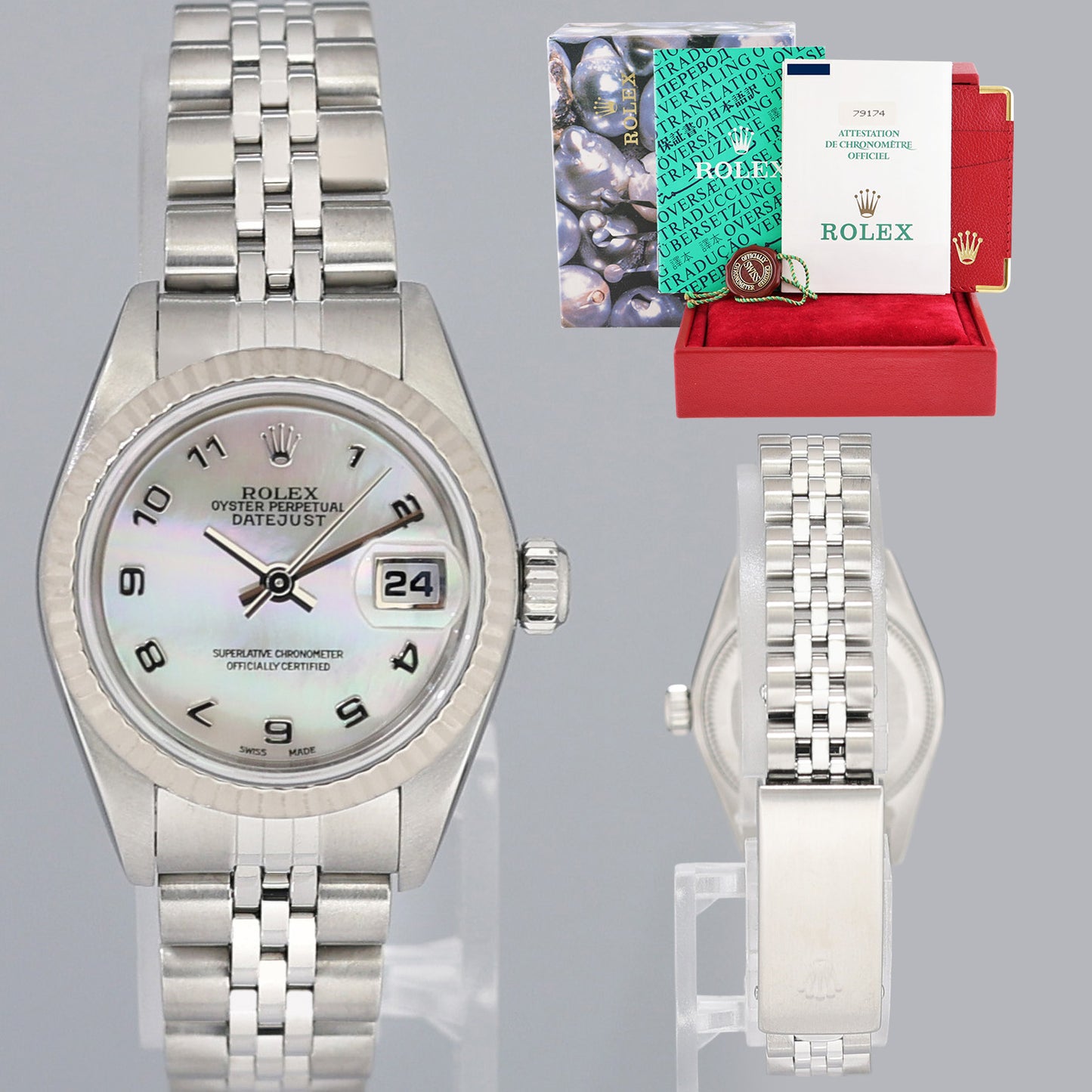 FACTORY MOTHER OF PEARL PAPERS Ladies Rolex DateJust 26mm Fluted Bezel Jubilee Watch