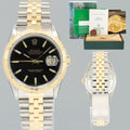 PAPERS Rolex DateJust 16263 Turn-O-Graph Two Tone Gold Black Jubilee 36mm Watch