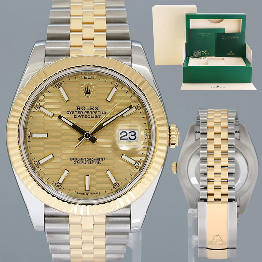 2023 MINT Rolex 126333 DateJust 41 Two Tone Gold Champagne Motif Watch