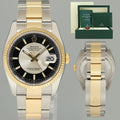 MINT Rolex DateJust Oyster Two Tone Yellow Gold Steel Black Tuxedo 36mm 116233 Watch