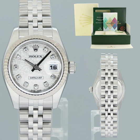 PAPERS MINT Ladies Rolex DateJust 179174 Silver Anniversary Diamond Jubilee 26mm Watch