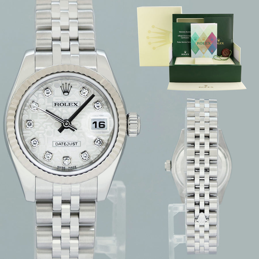 PAPERS MINT Ladies Rolex DateJust 179174 Silver Anniversary Diamond Jubilee 26mm Watch
