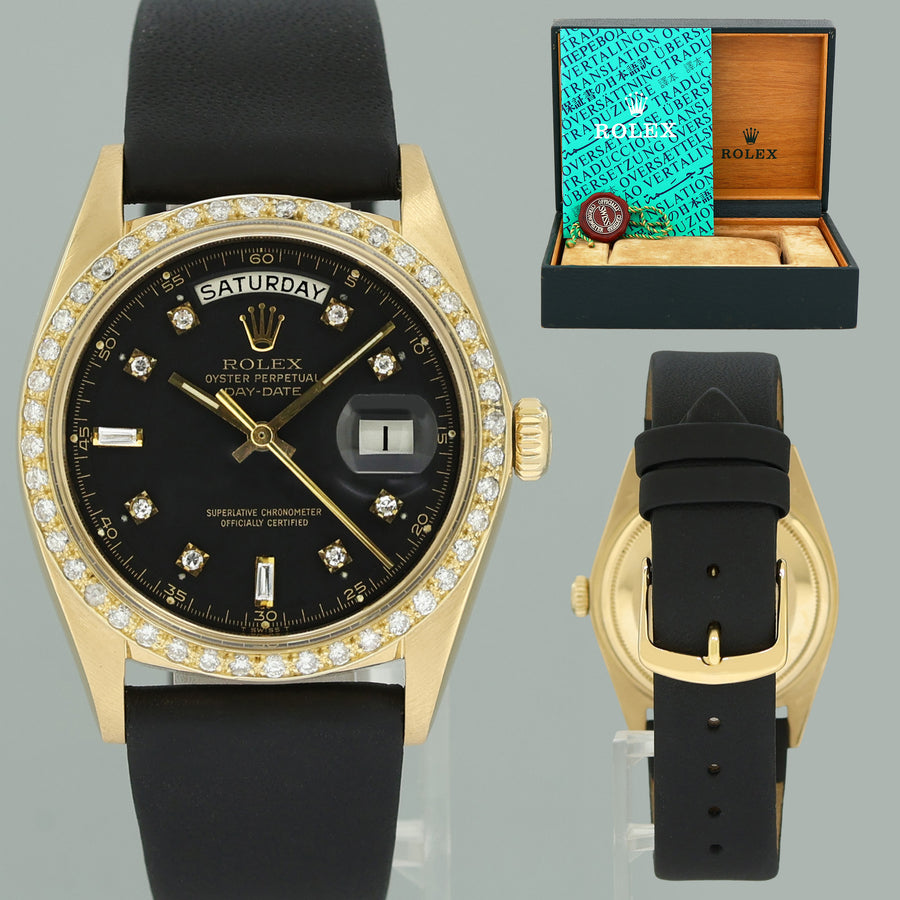 Rolex Day-Date President 1803 Black Diamond Bezel Yellow Gold 36mm Watch Box